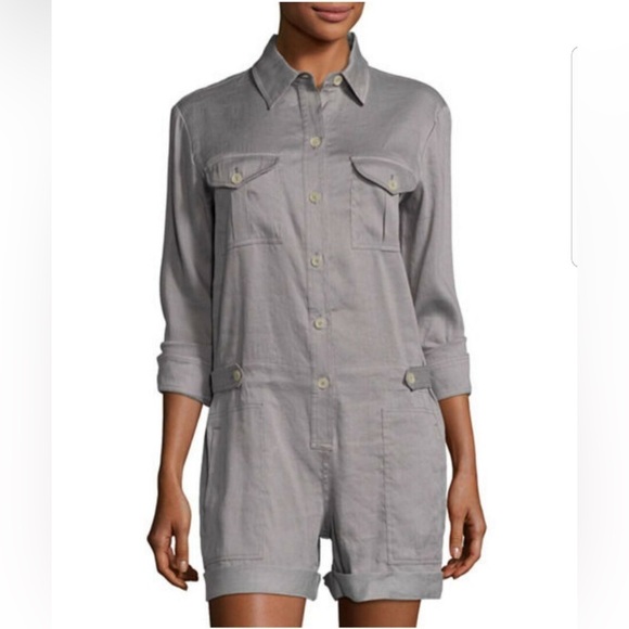 Vince Linen Blend Grey Romper Long sleeve / shorts romper size 4 - Picture 7 of 7